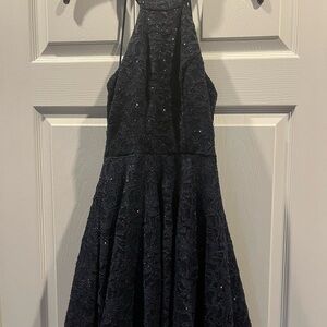 Elegant Navy Blue Lace Halter Dress